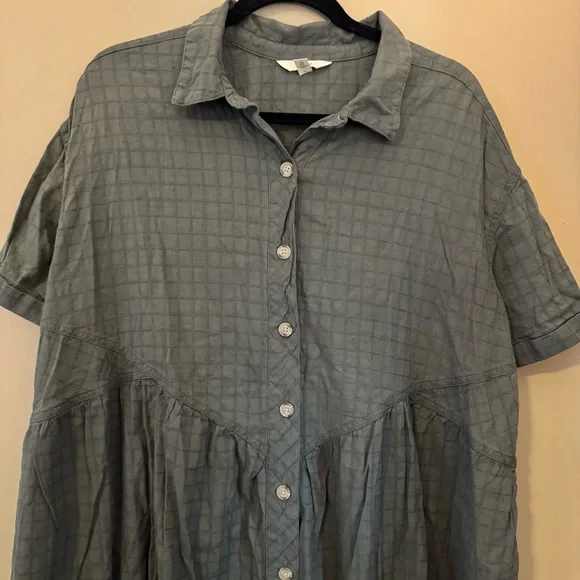 Olive green Button-Up Short Sleeve mini Dress - Picture 3 of 9